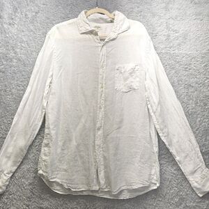 Hartford Alternative Classic Mens White Linen Shirt Size Large Longsleeve Beachy